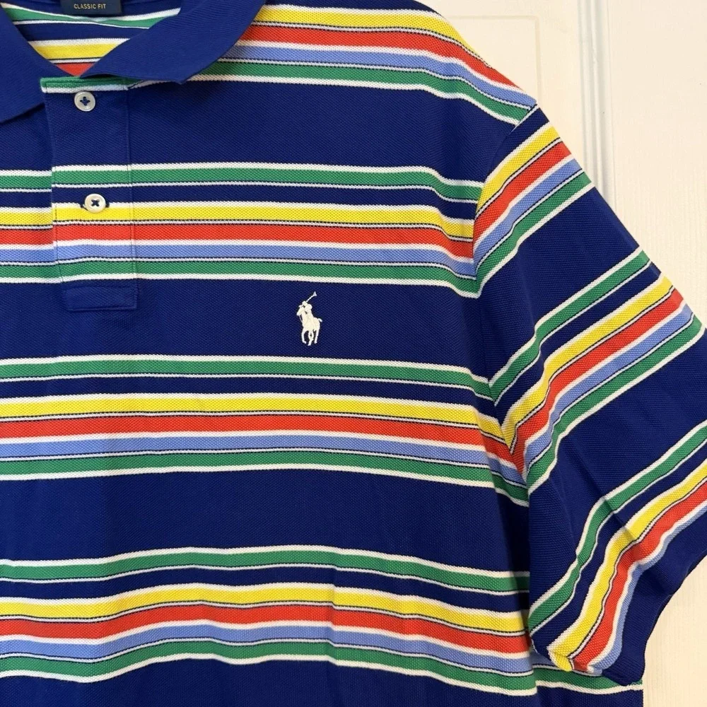 Polo Ralph Lauren XXL Men's Striped Polo Shirt Rainbow Retro Preppy White Pony